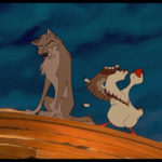 Balto grins as Boris dances next to him on the beached boat.